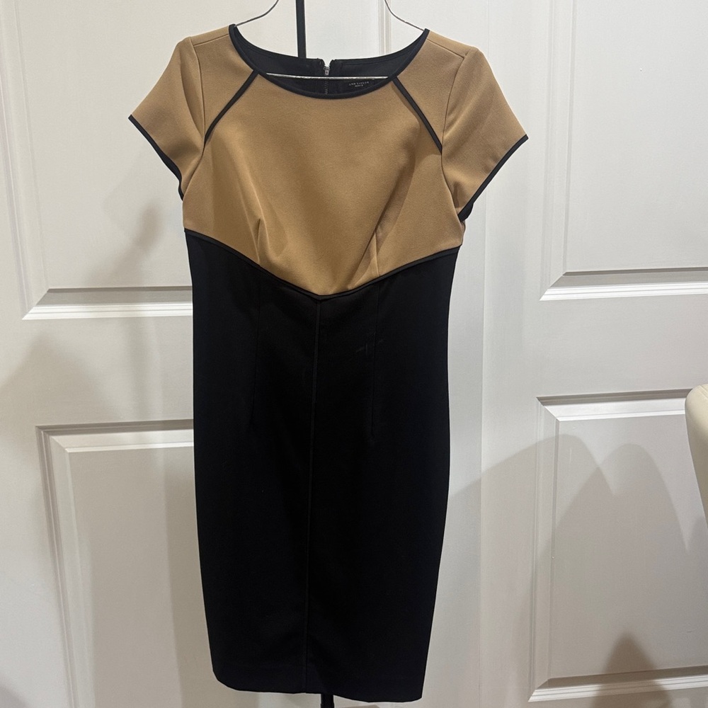 Ann Taylor Black and Tan Colorblock Midi Dress
